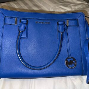 Michael Kors Blue Satchel Purse Handbag with Metallic Hardware
